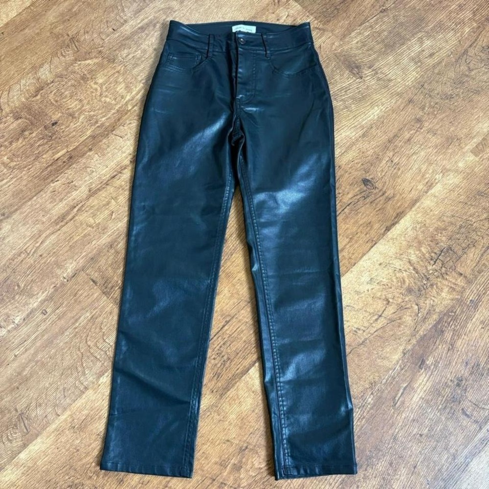 black faux leather straight leg pants by cloth & stone‎